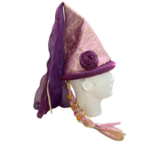 Disney Parks Rapunzel Princess Hat Adjustable Adult Pink Purple Gold Veil Braid - Picture 2 of 8
